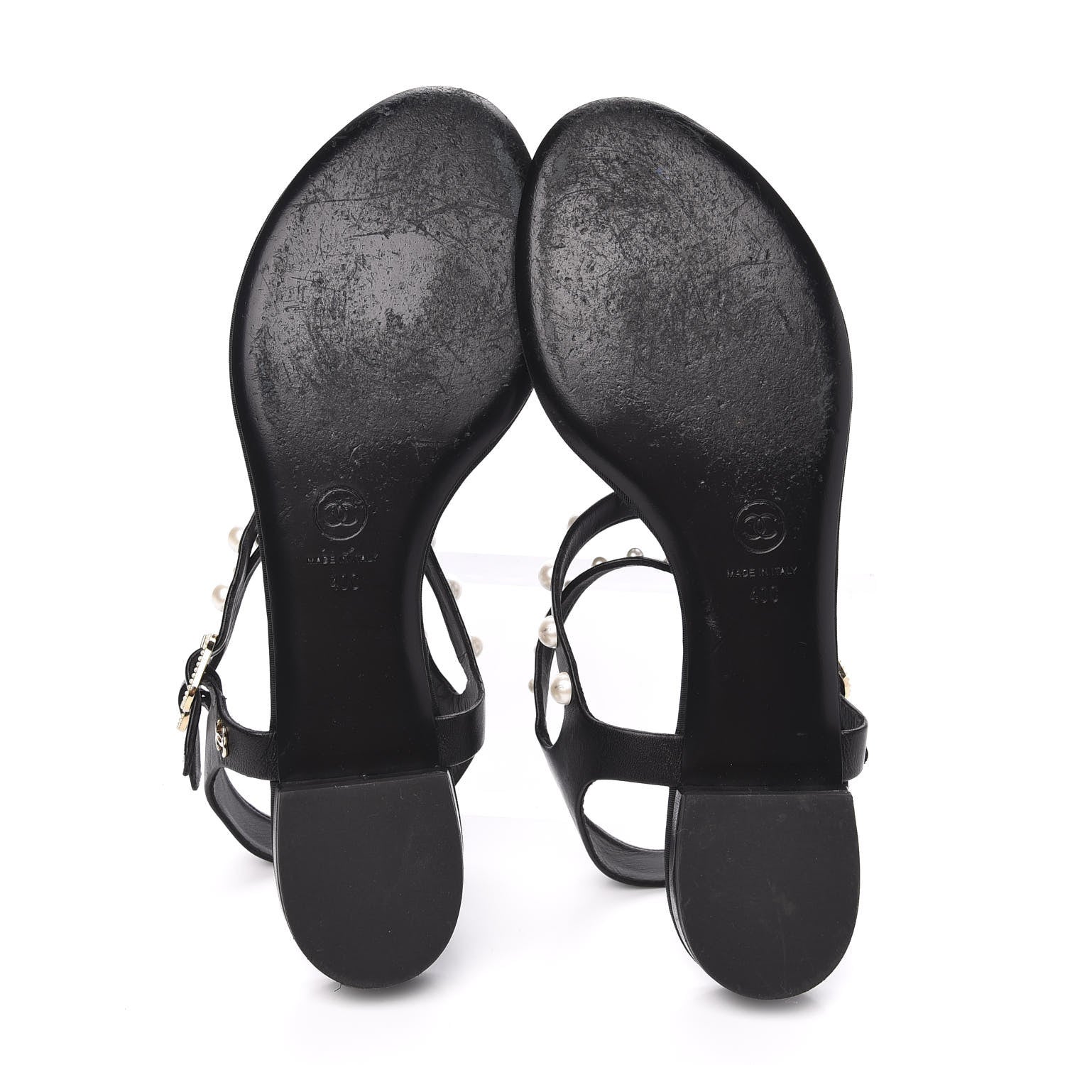 Chanel Lambskin Pearl Thong Sandals 40 Black 5 of 8