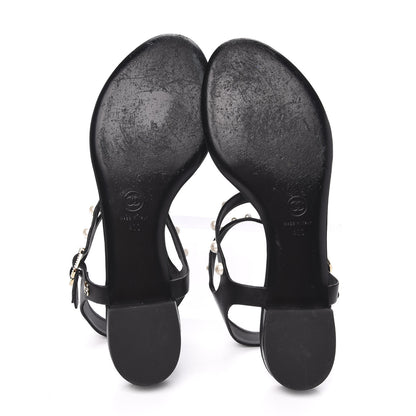 Chanel Lambskin Pearl Thong Sandals 40 Black 5 of 8