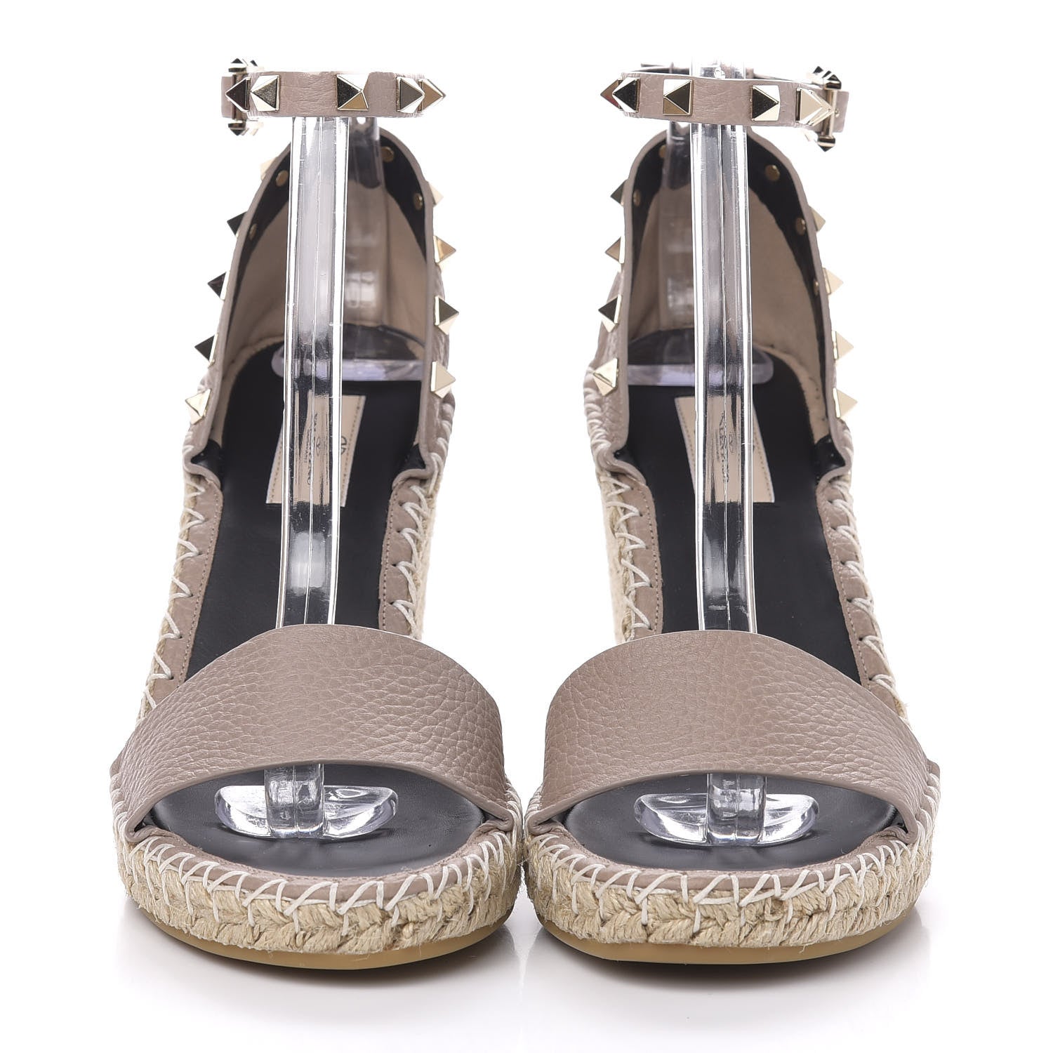 Valentino Garavani Grained Calfskin Rockstud Ankle Strap Espadrille 15/105mm Wedge Sandals 38 Poudre Natural 2 of 9