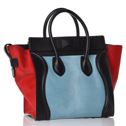 Celine Pony Hair Mini Tri-Color Luggage Glacier Red Black 3 of 15