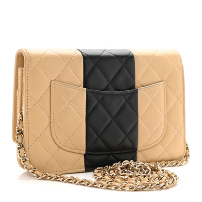 Chanel Lambskin Quilted Wallet On Chain WOC Beige Black 3 of 12