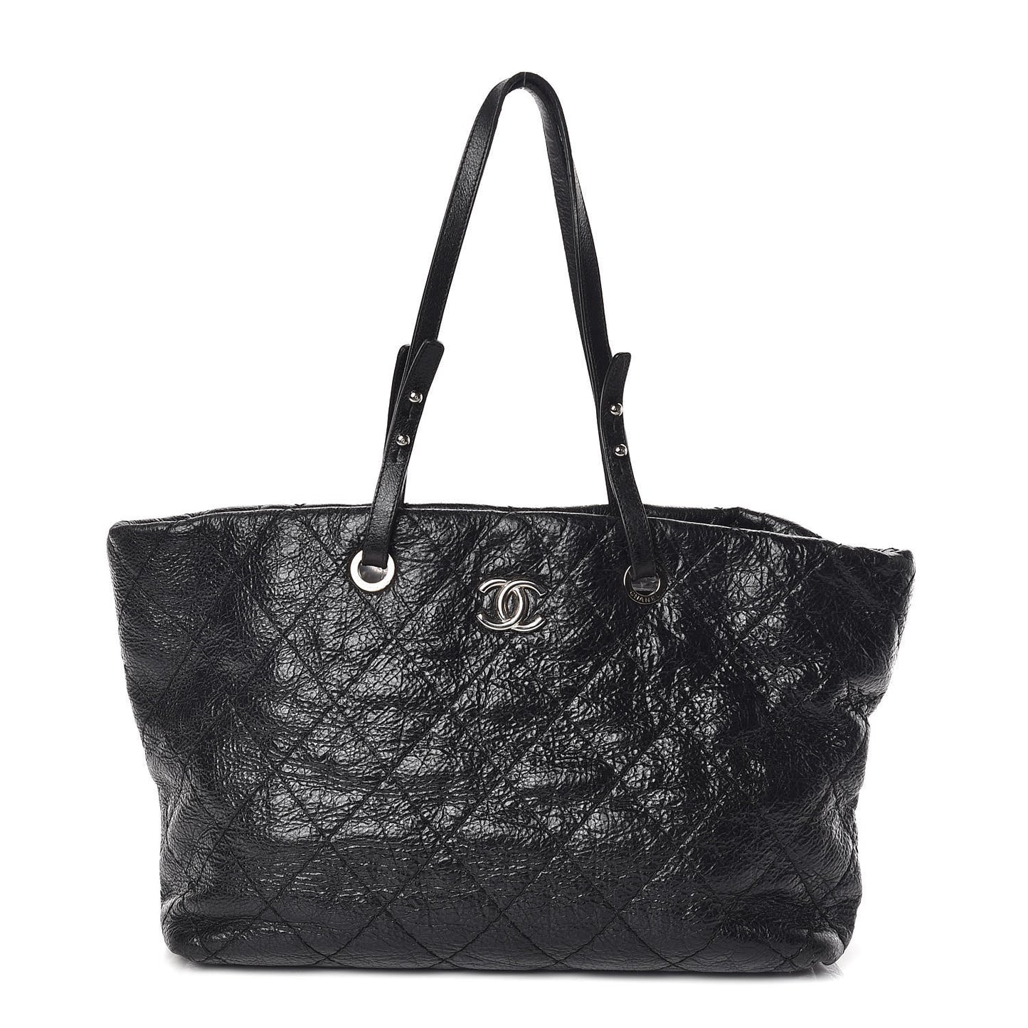 Glazed Calfskin Large On The Road Tote Black