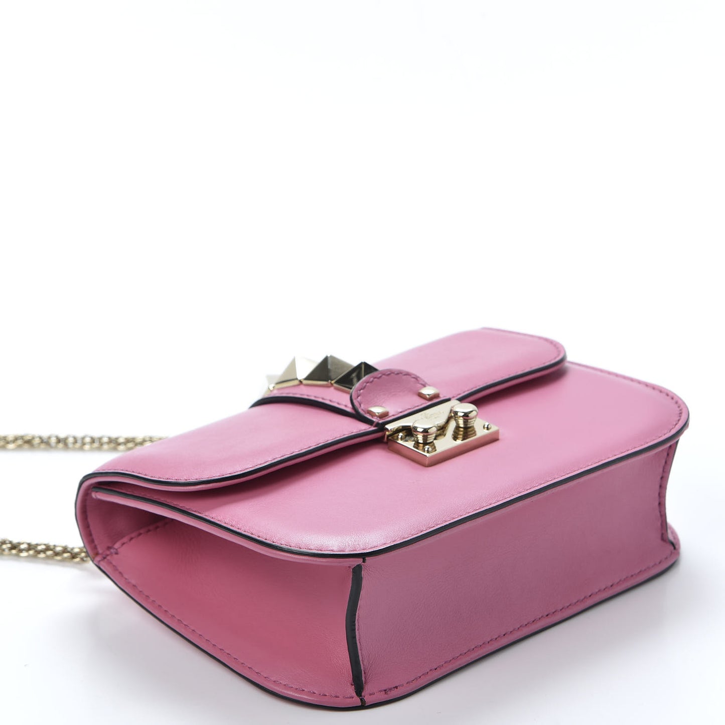 Vitello Small Glam Lock Rockstud Flap Rose Violet