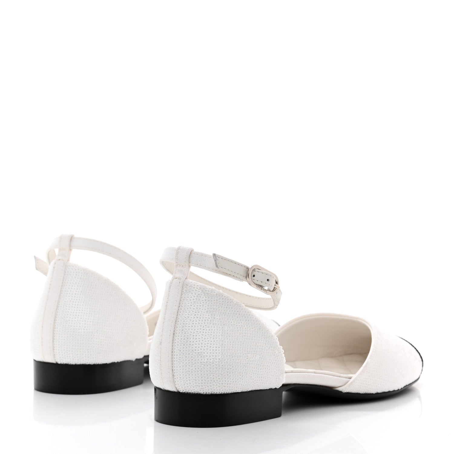 Chanel Sequin Grosgrain Cap Toe CC Ankle Strap Sandals 36 White Black 4 of 8