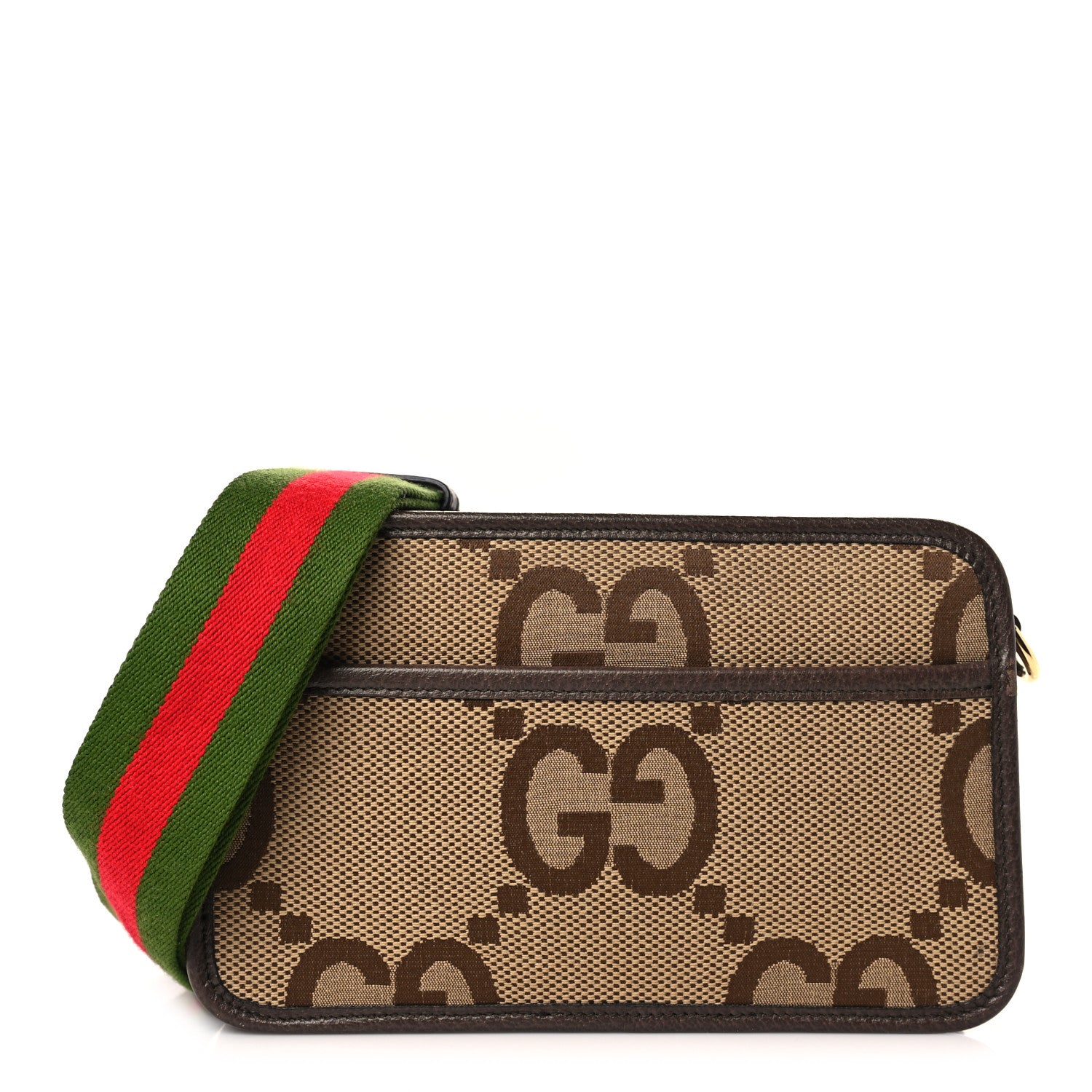 Gucci Monogram Jumbo GG Textured Dollar Calfskin Web Mini Crossbody Bag Camel Ebony New Acero 1 of 9