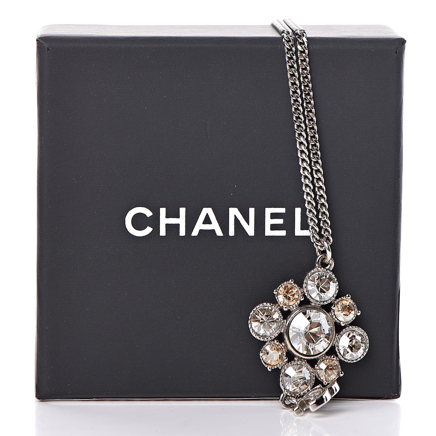 Crystal CC Drop Pendant Necklace Silver