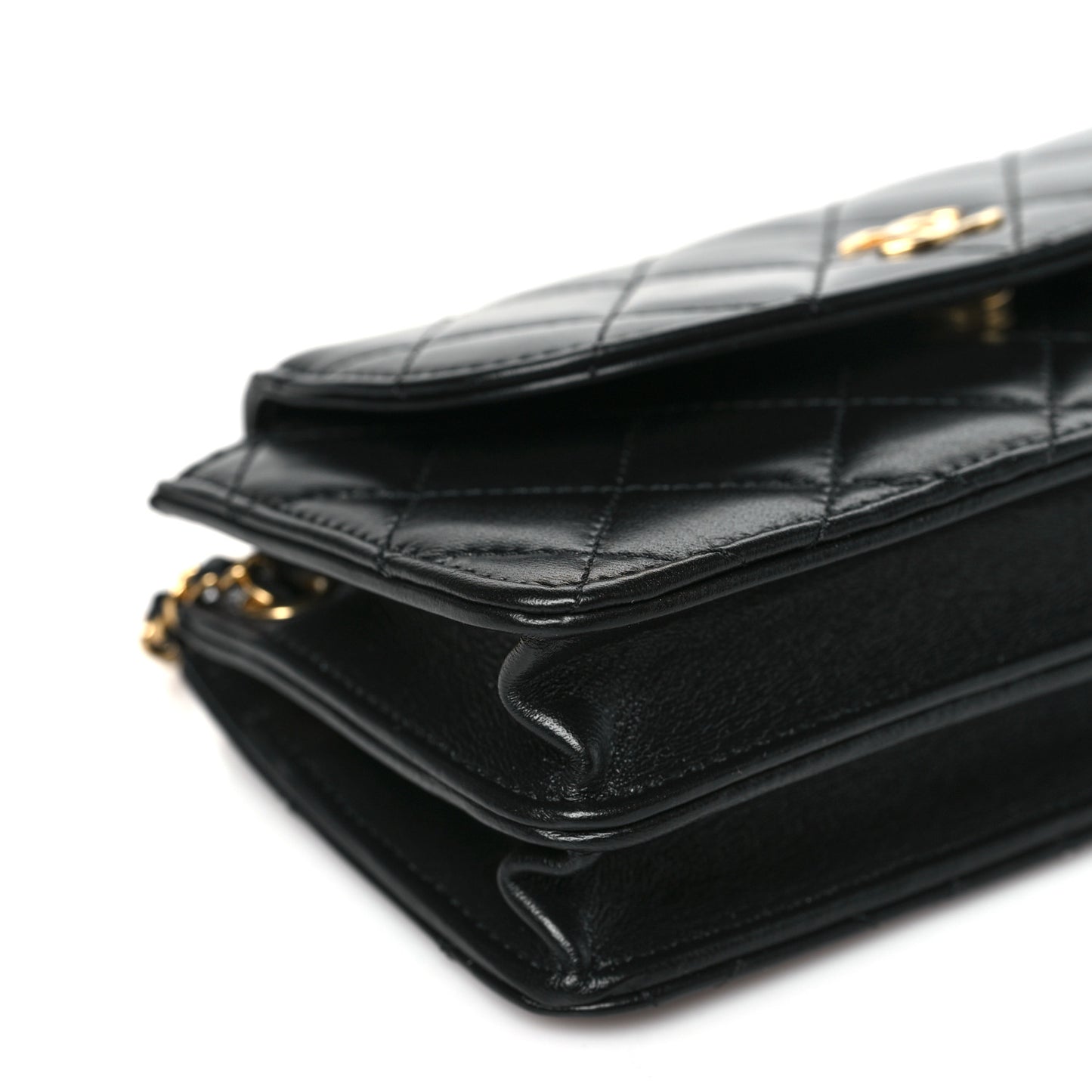 Lambskin Quilted Phone Holder Flap Black