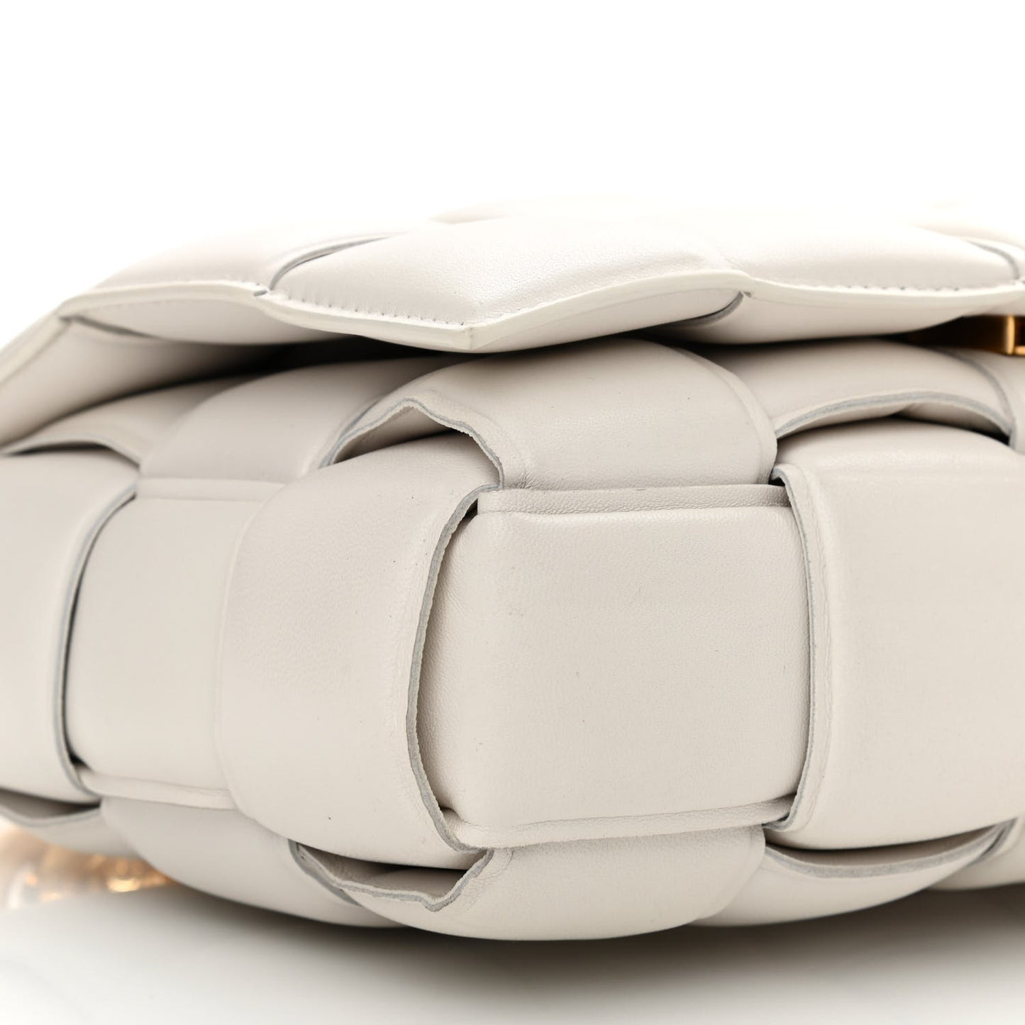 Lambskin Maxi Intreccio Padded Chain Cassette Crossbody Bag White