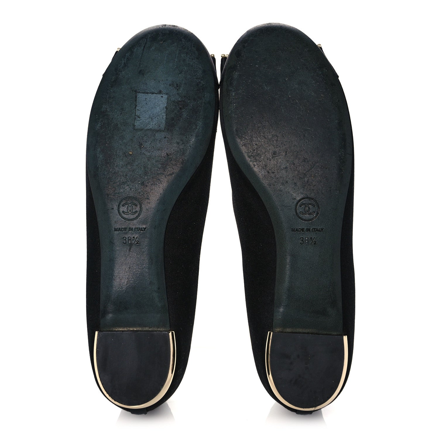 Chanel Satin Grosgrain Pearl Bow Ballerina Cap Toe Flats 38.5 Black 5 of 11