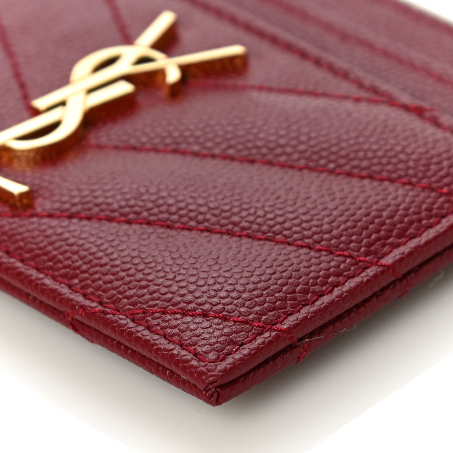 Saint Laurent Grain De Poudre Matelasse Chevron Monogram Credit Card Case New Red 10 of 11