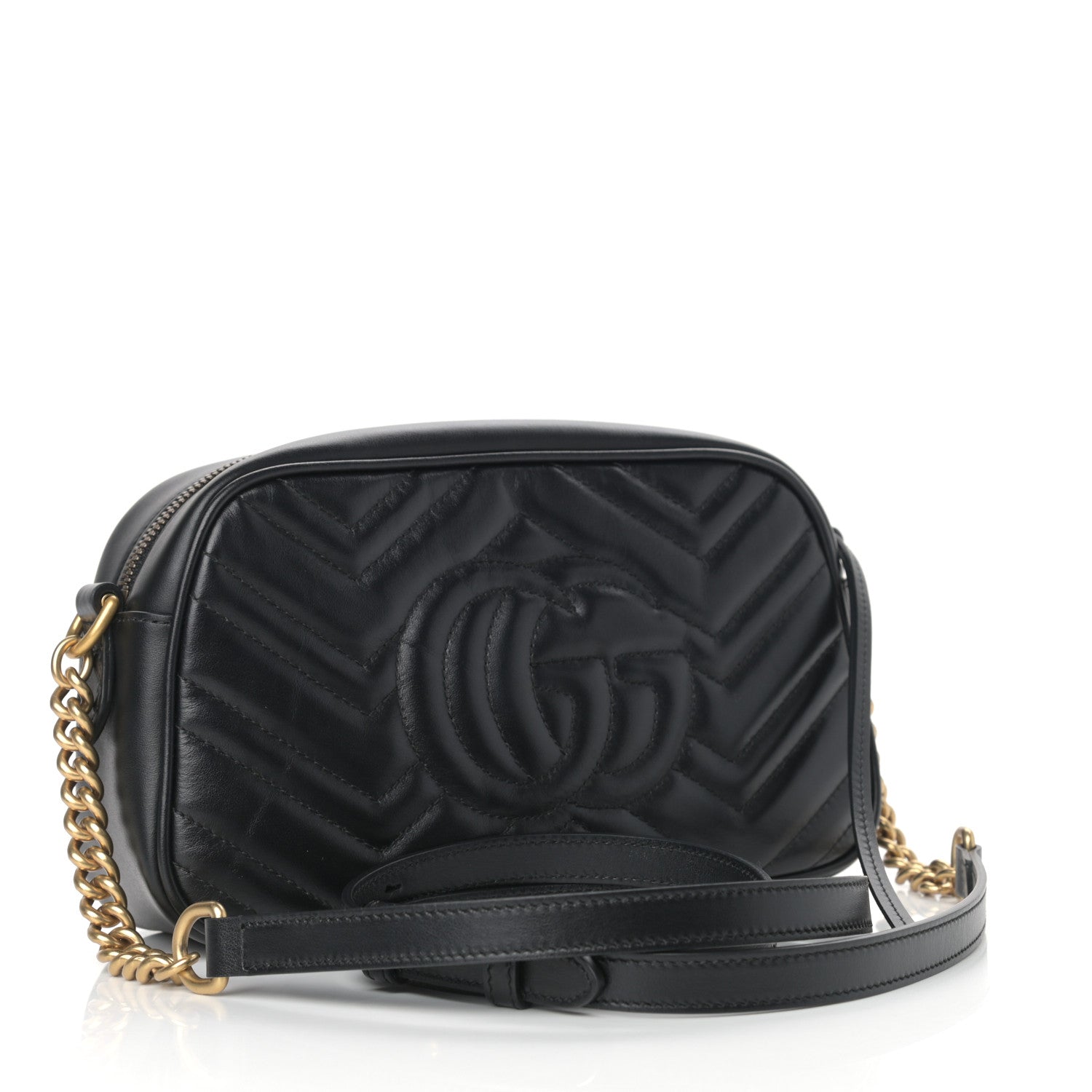 Gucci Calfskin Matelasse Small GG Marmont Chain Shoulder Bag Black 3 of 10