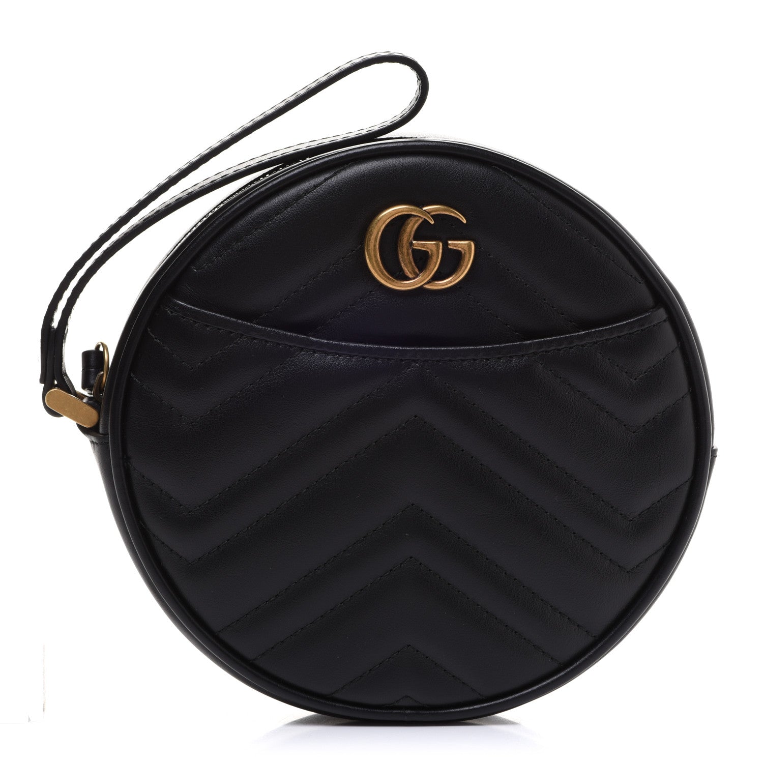Gucci Calfskin Matelasse GG Marmont Round Wrist Wallet Black 1 of 9
