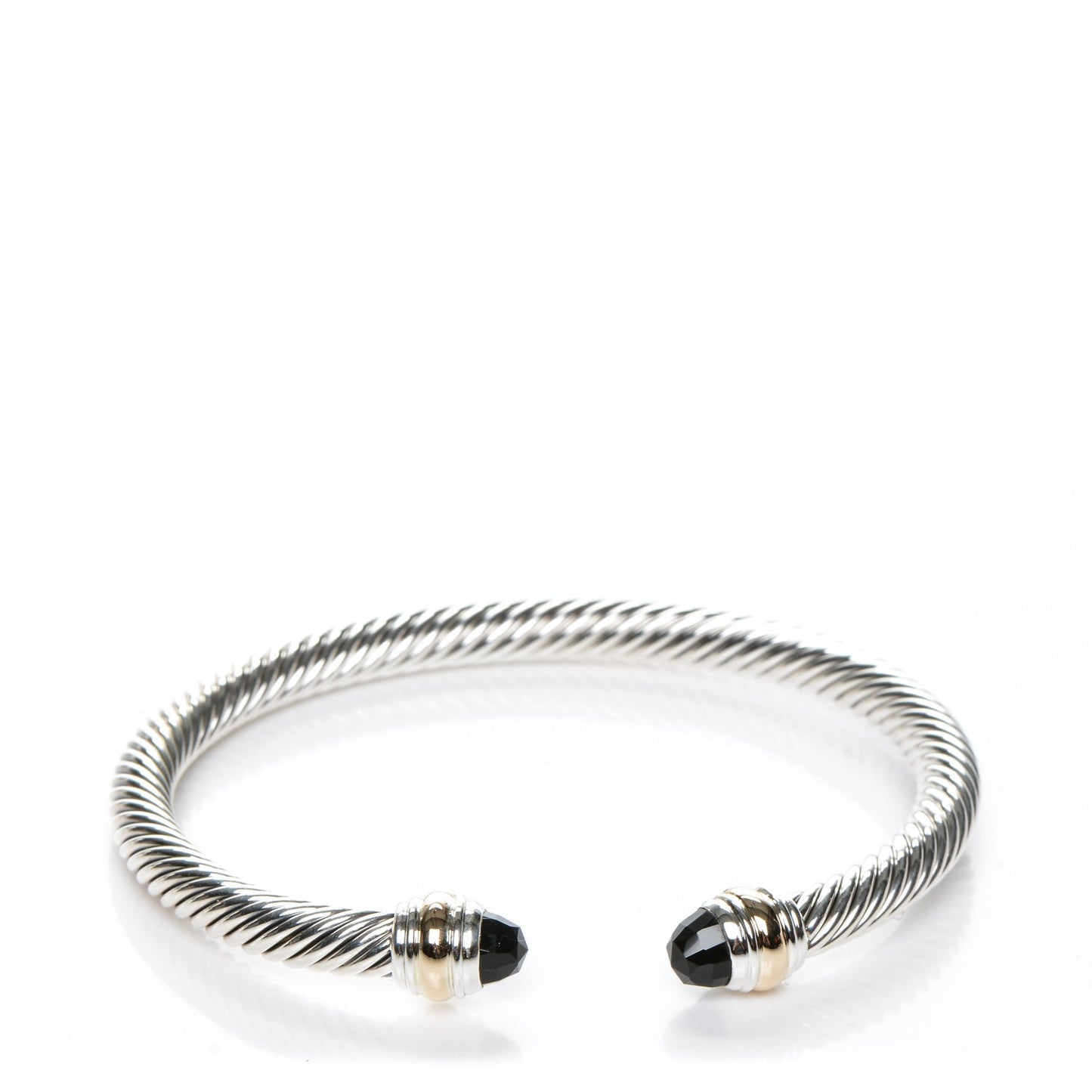 Sterling Silver 14K Yellow Gold Black Onyx 5mm Cable Classics Bracelet
