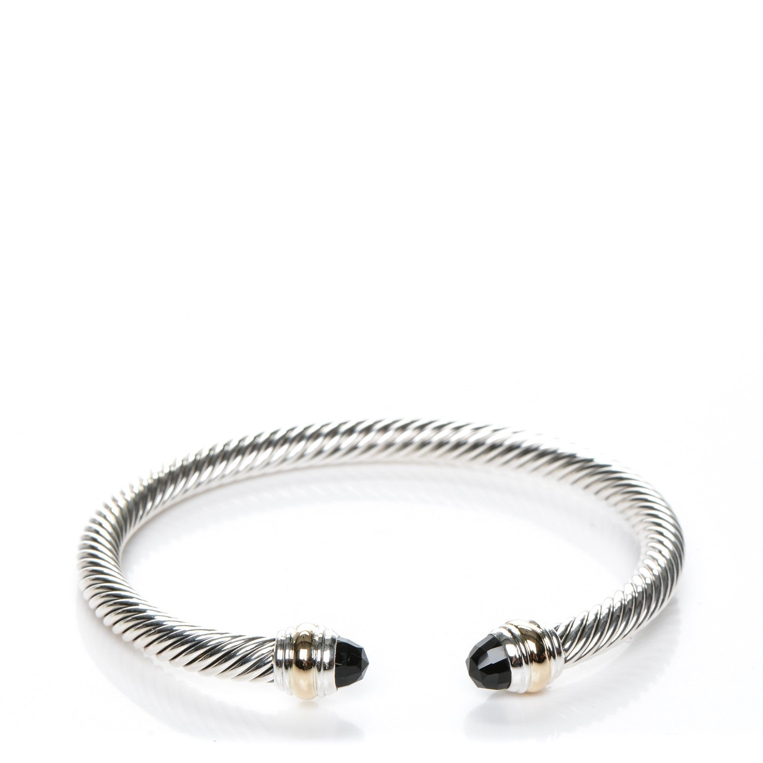 David Yurman Sterling Silver 14K Yellow Gold Black Onyx 5mm Cable Classics Bracelet 1 of 5