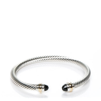 David Yurman Sterling Silver 14K Yellow Gold Black Onyx 5mm Cable Classics Bracelet 1 of 5