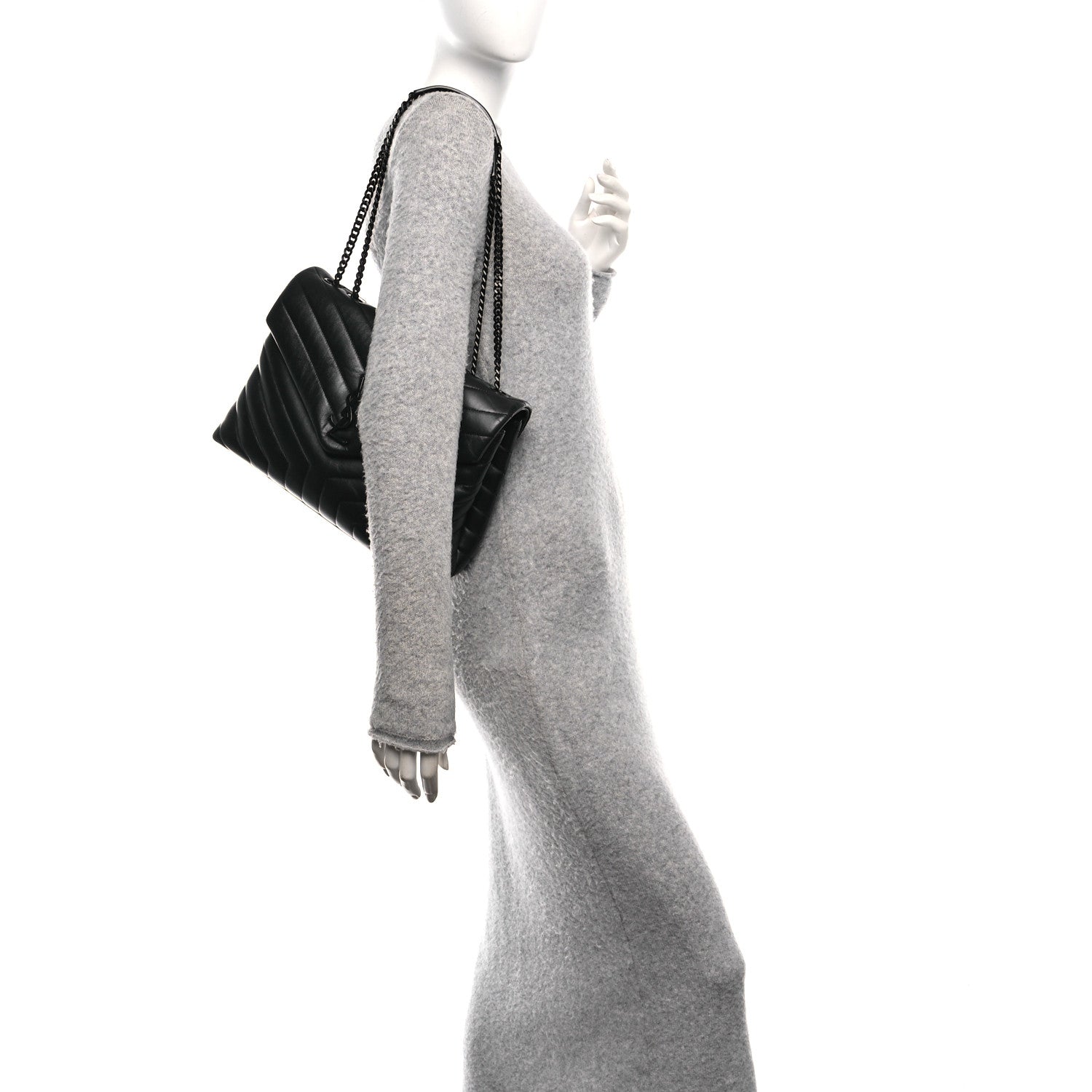 Saint Laurent Calfskin Y Quilted Monogram Monochrome Medium Loulou Chain Satchel Black 2 of 11