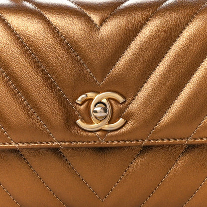 Chanel Metallic Calfskin Chevron Quilted Mini Coco Handle Flap Gold 8 of 10