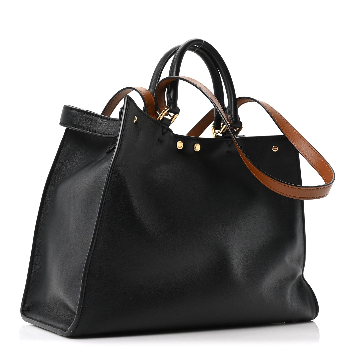 Fendi Vitello Seta Century Small Peekaboo X-Tote Black Brandy 3 of 10