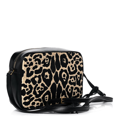 Saint Laurent Raffia Calfskin Leopard Print Monogram Lou Camera Bag Natural Beige Black 3 of 11