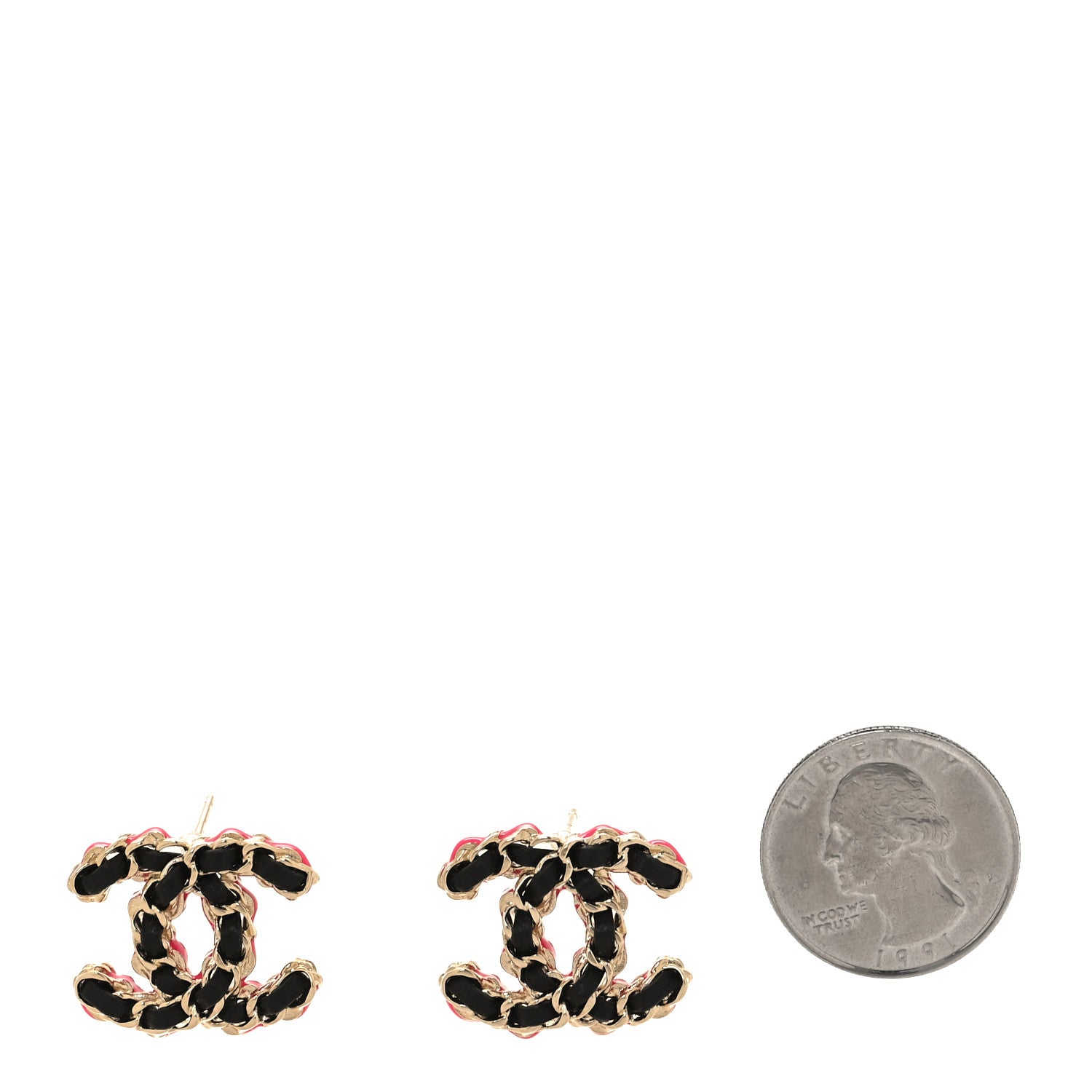 Chanel Lambskin CC Chain Earrings Black Gold Pink 2 of 5