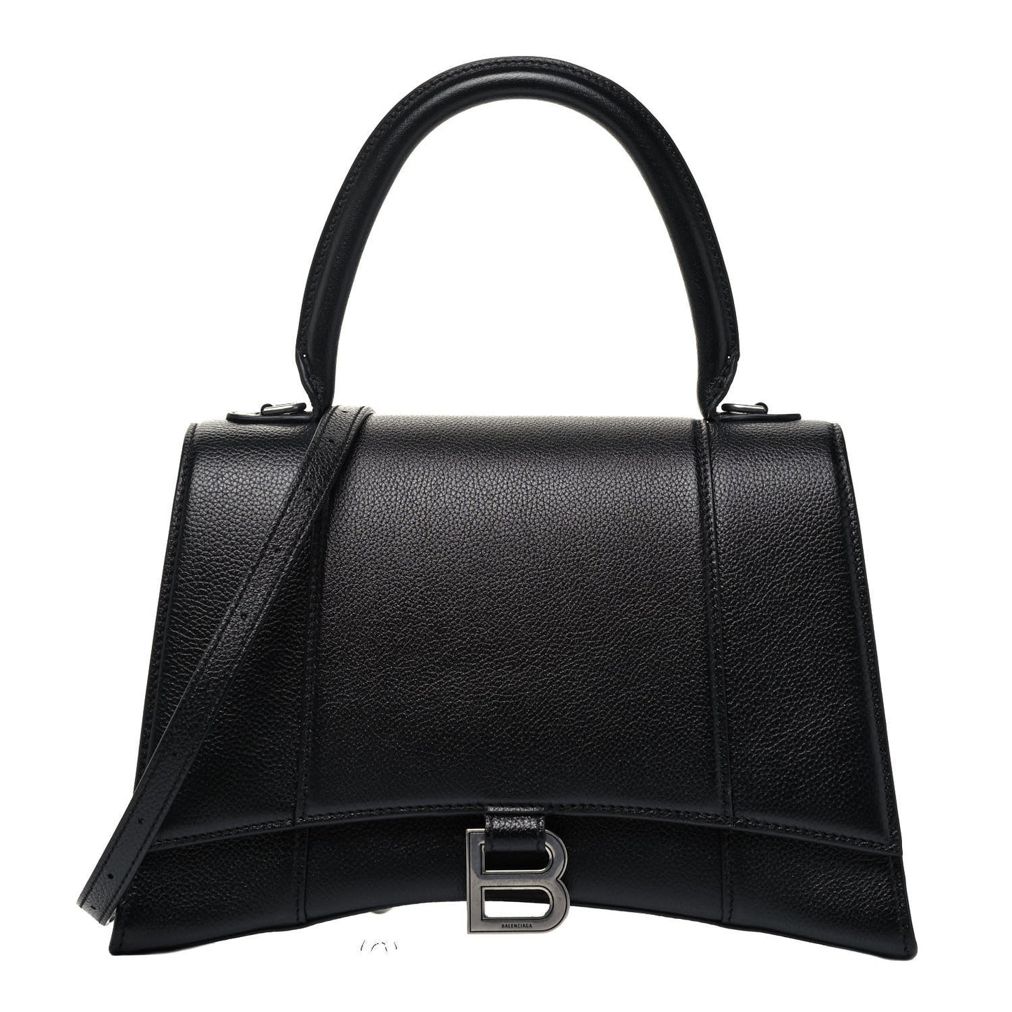 Grained Calfskin Medium Hourglass Top Handle Bag Black