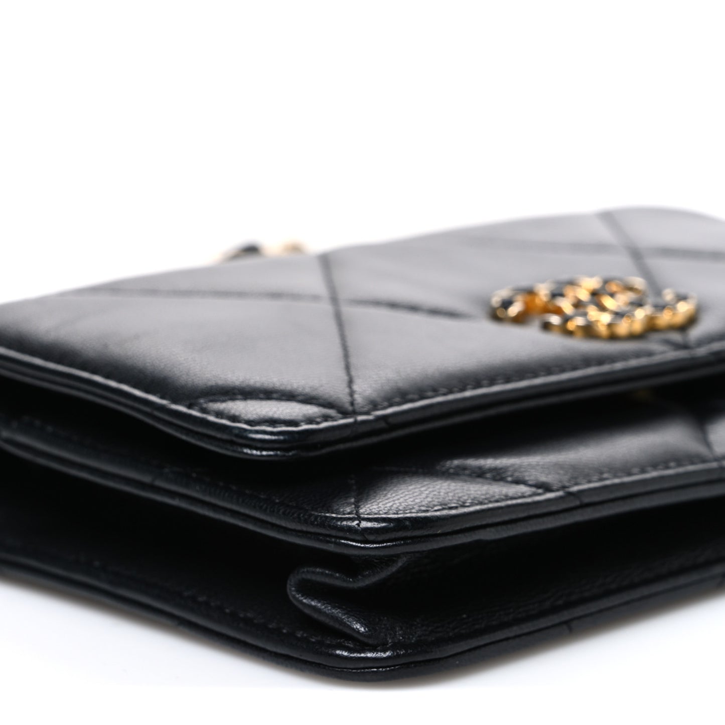 Goatskin Quilted Chanel 19 Wallet On Chain WOC Black