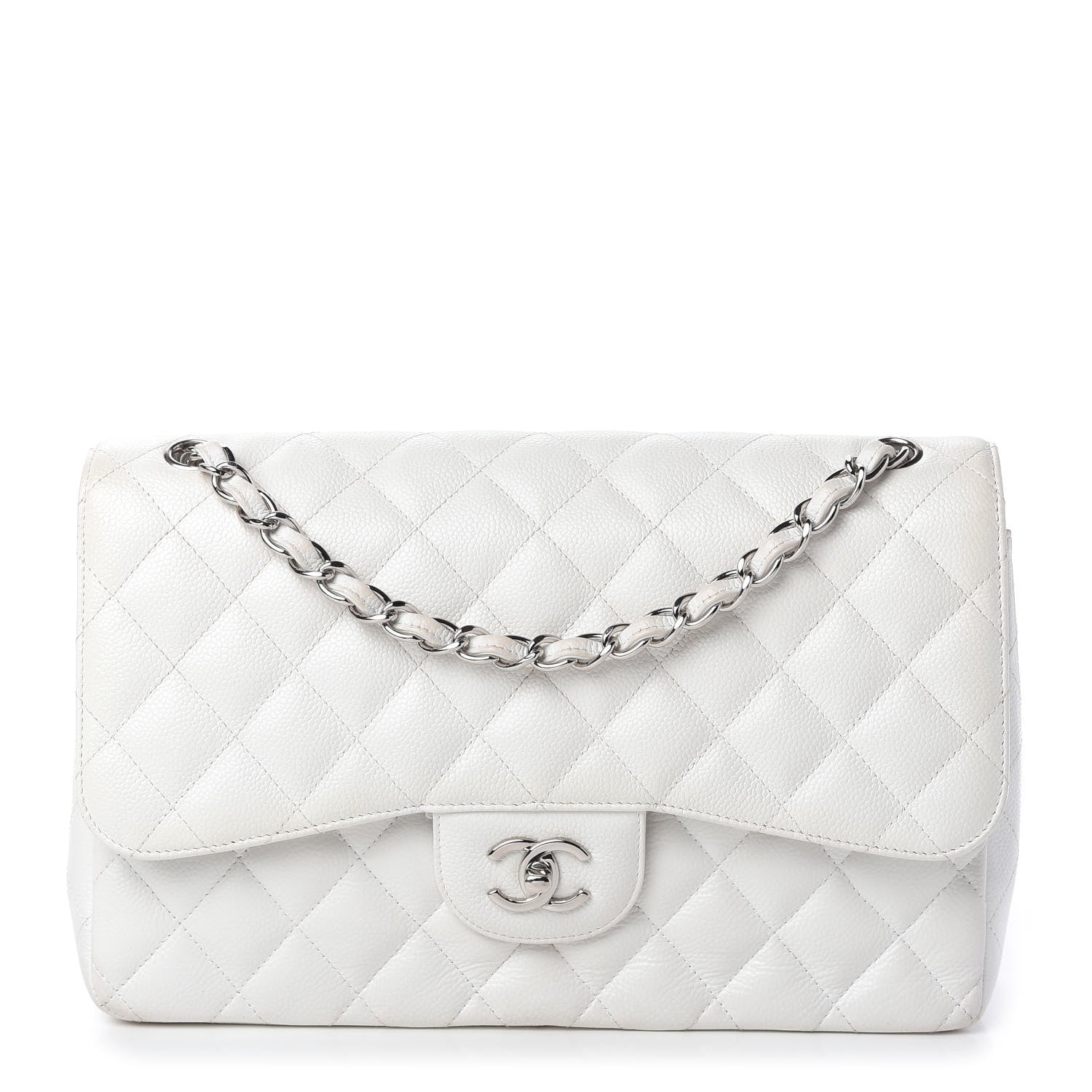 Chanel Caviar Quilted Jumbo Double Flap White 1 of 12