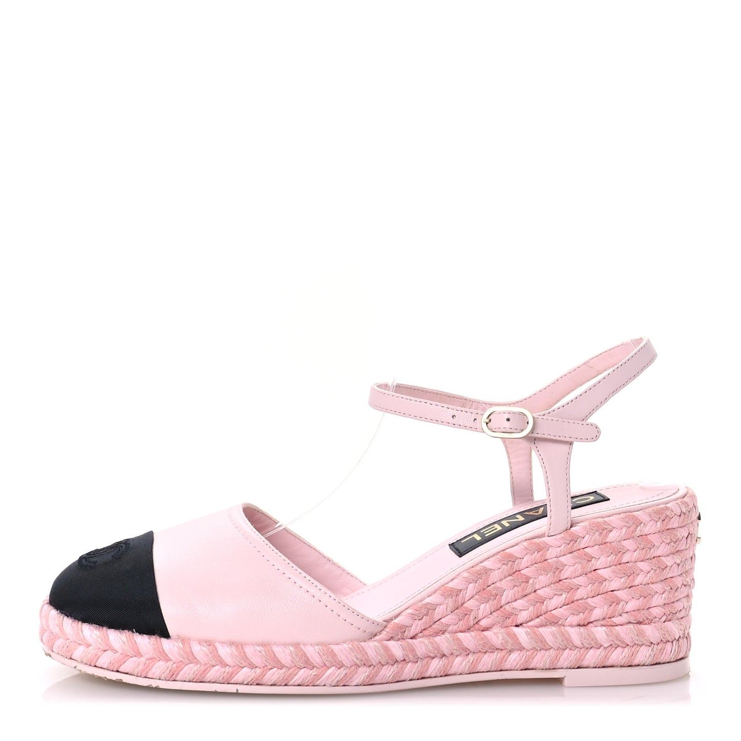 Lambskin Grosgrain CC Espadrilles Wedges 40 Pink Black