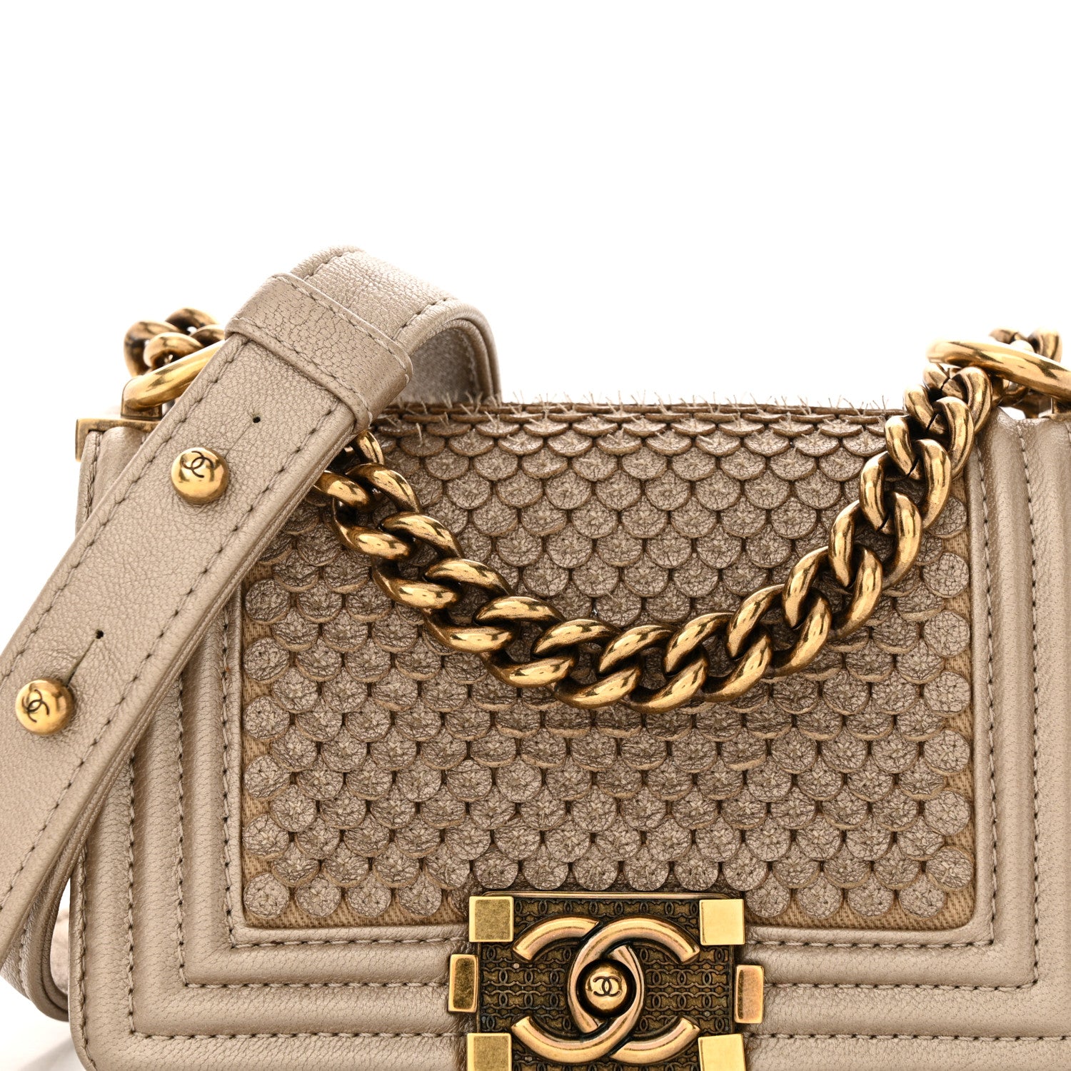 Chanel Metallic Lambskin Mini Scaled Boy Flap Gold 8 of 13