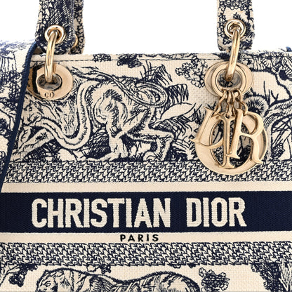 Christian Dior Toile de Jouy Embroidered Medium Lady D-Lite Blue 7 of 14