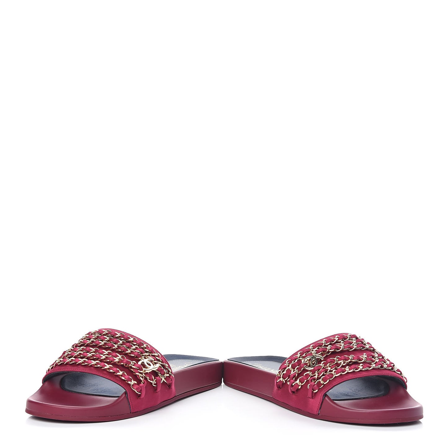 Satin Chain Flat Sandals 39 Dark Fuchsia