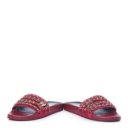 Chanel Satin Chain Flat Sandals 39 Dark Fuchsia 5 of 10