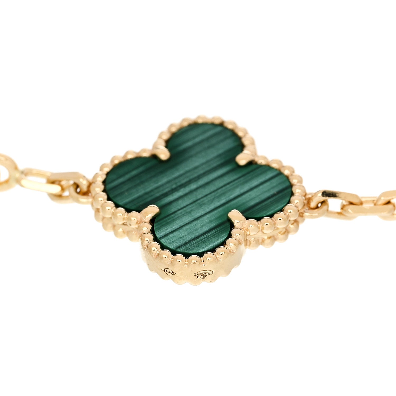 Van Cleef & Arpels 18K Yellow Gold Diamond Malachite 5 Motifs Vintage Alhambra Bracelet 3 of 5