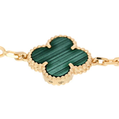 Van Cleef & Arpels 18K Yellow Gold Diamond Malachite 5 Motifs Vintage Alhambra Bracelet 3 of 5