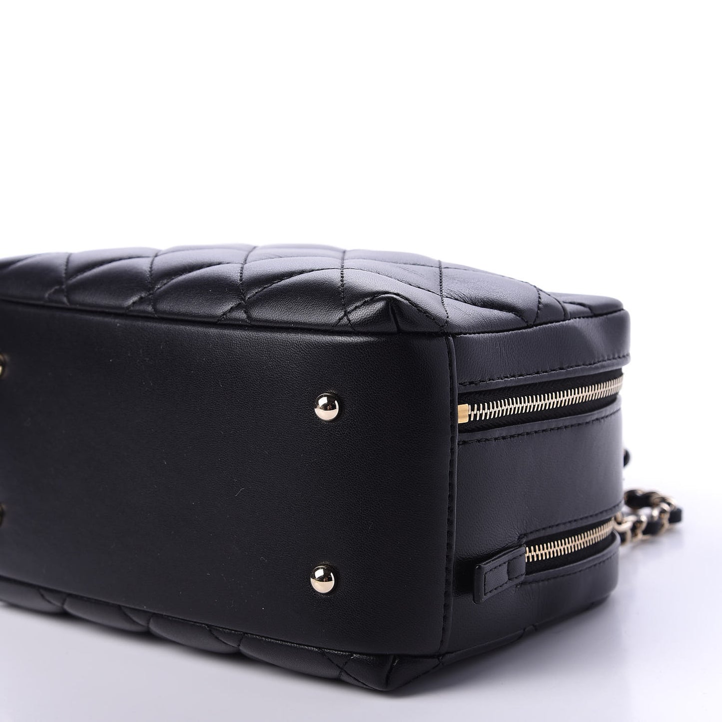 Lambskin Quilted Small Trendy CC Bowling Bag Black