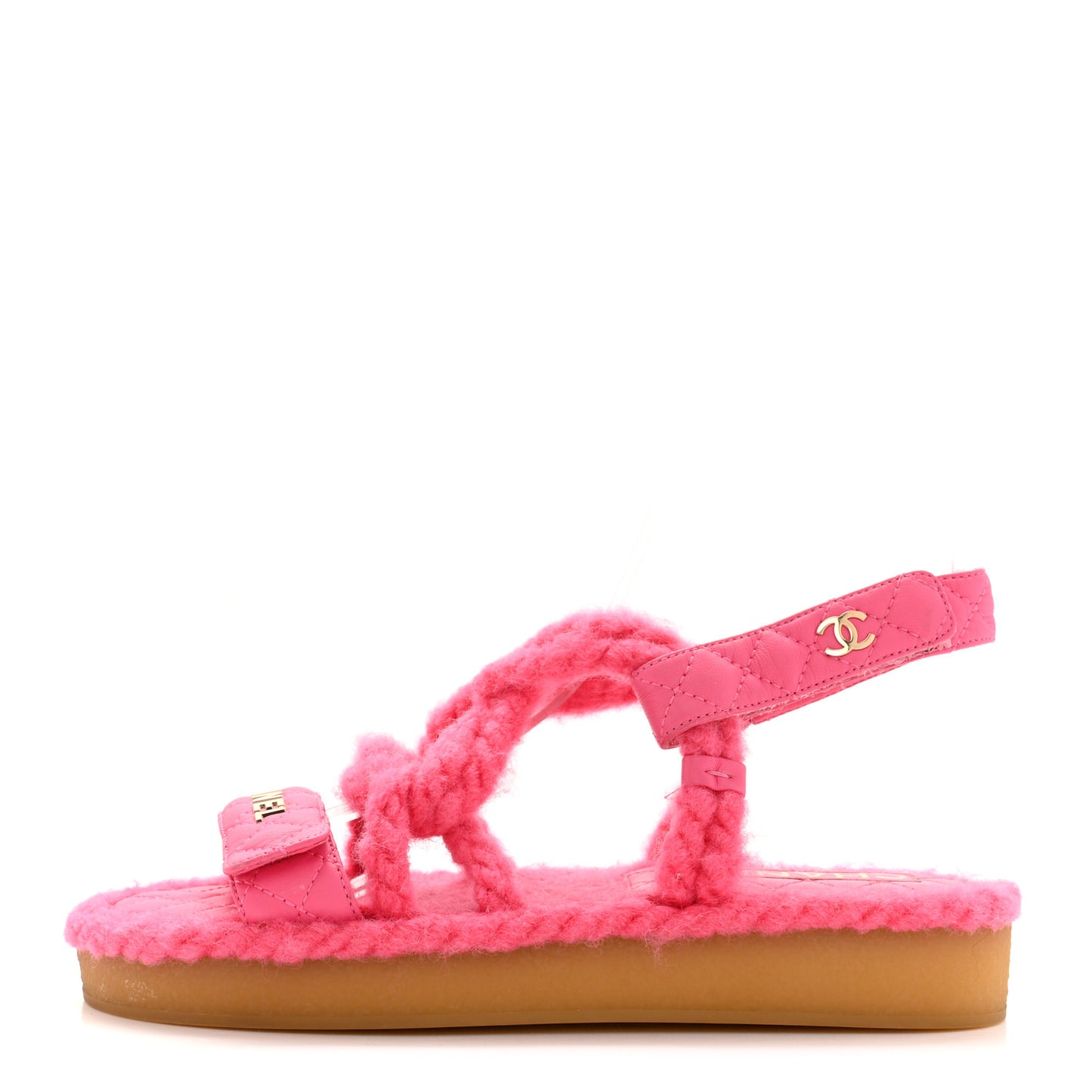 Cord Lambskin Quilted Logo Sandals 36 Pink