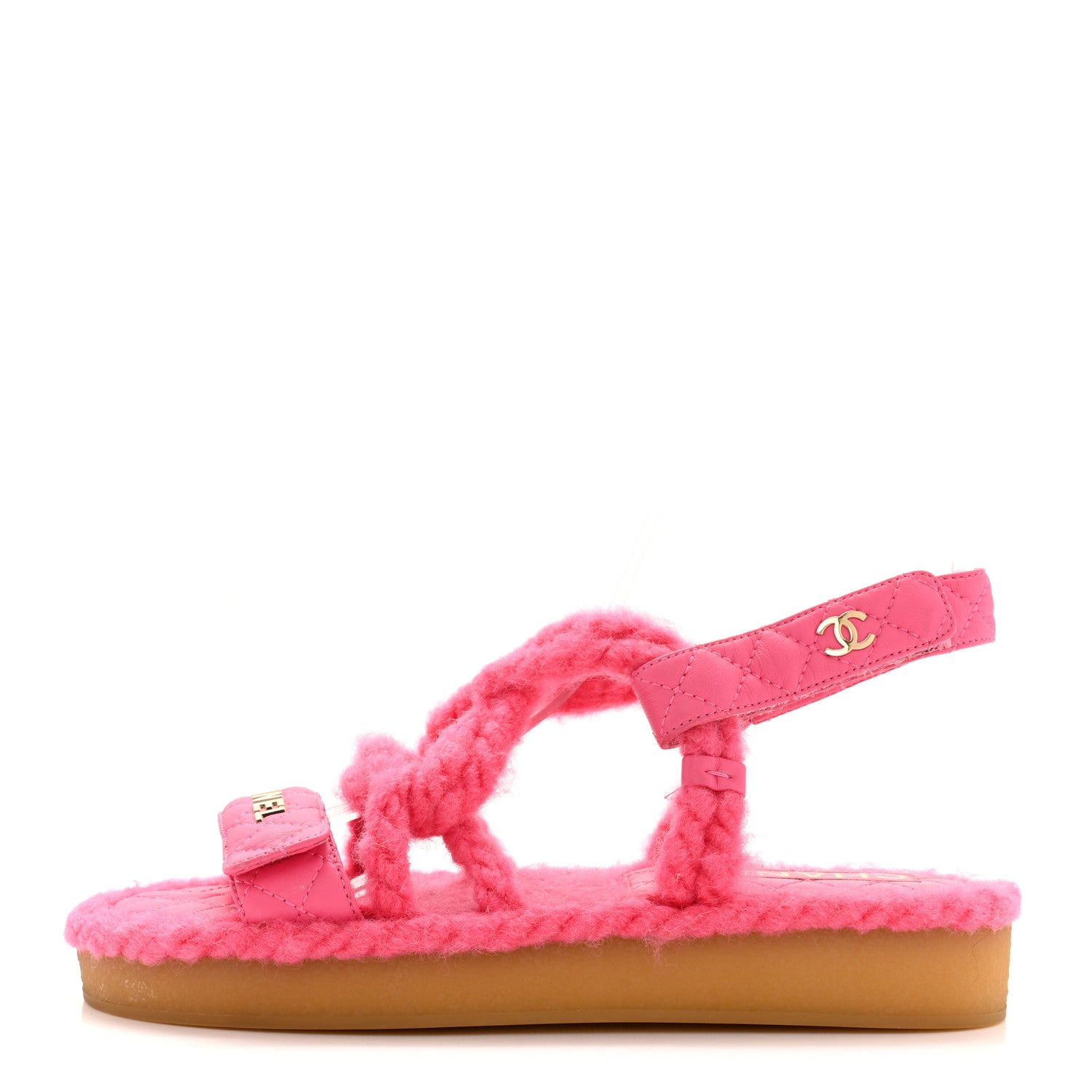 Chanel Cord Lambskin Quilted Logo Sandals 36 Pink 1 of 11