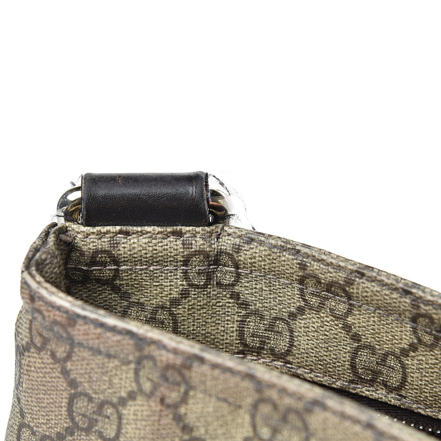 GG Supreme Monogram Selleria Calfskin Small Flat Side Zip Messenger Bag Beige Ebony Cocoa Dark Chocolate
