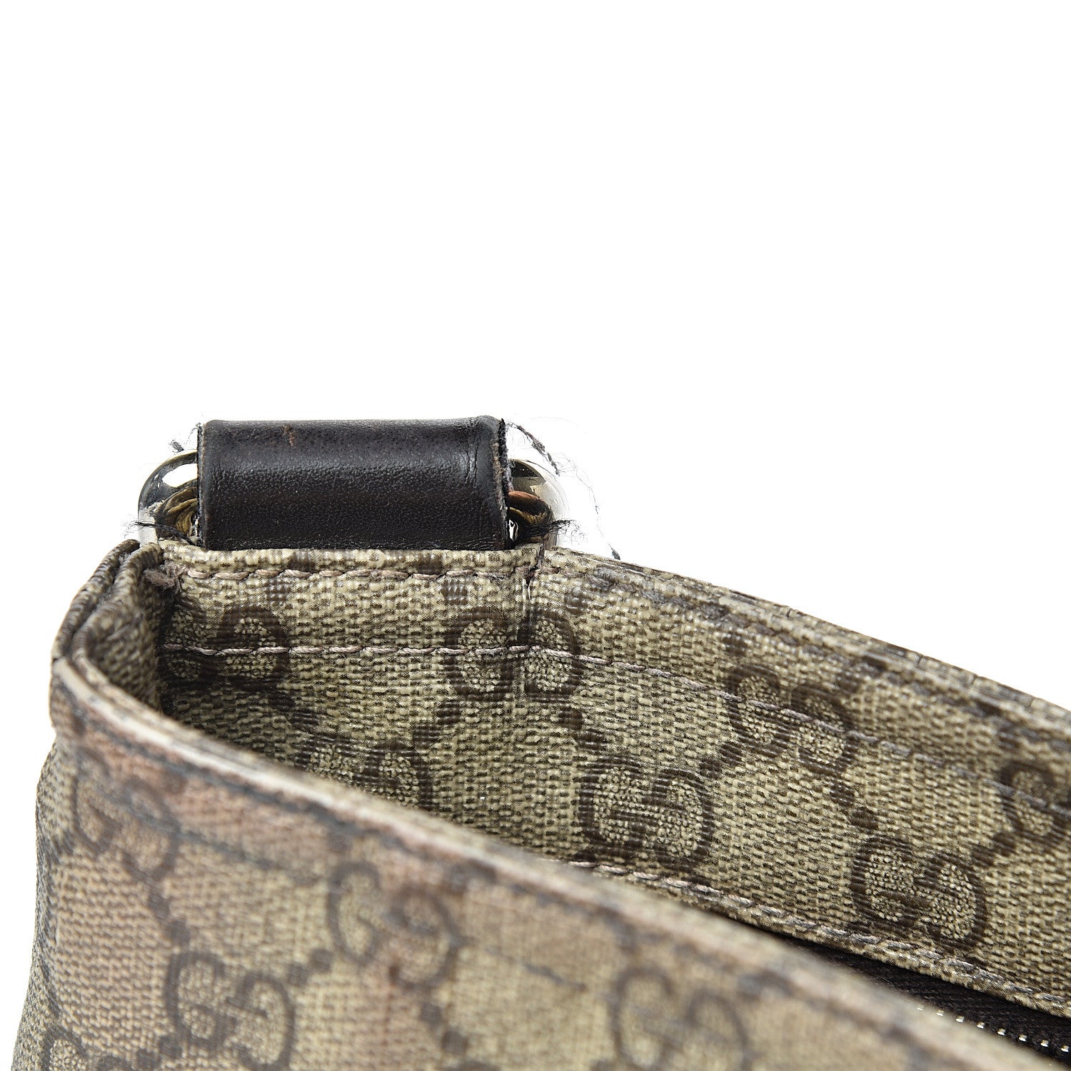 Gucci GG Supreme Monogram Selleria Calfskin Small Flat Side Zip Messenger Bag Beige Ebony Cocoa Dark Chocolate 14 of 23