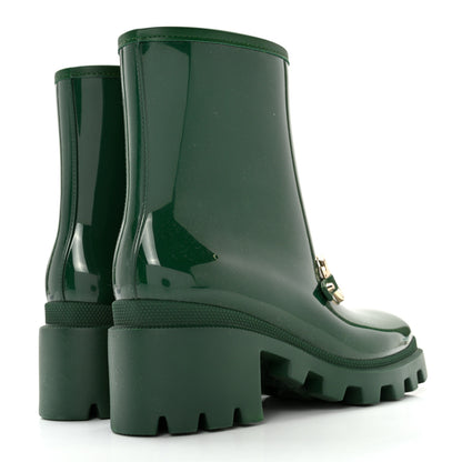 Gucci Rubber Womens Horsebit Ankle Boots 35 Vintage Green 4 of 12