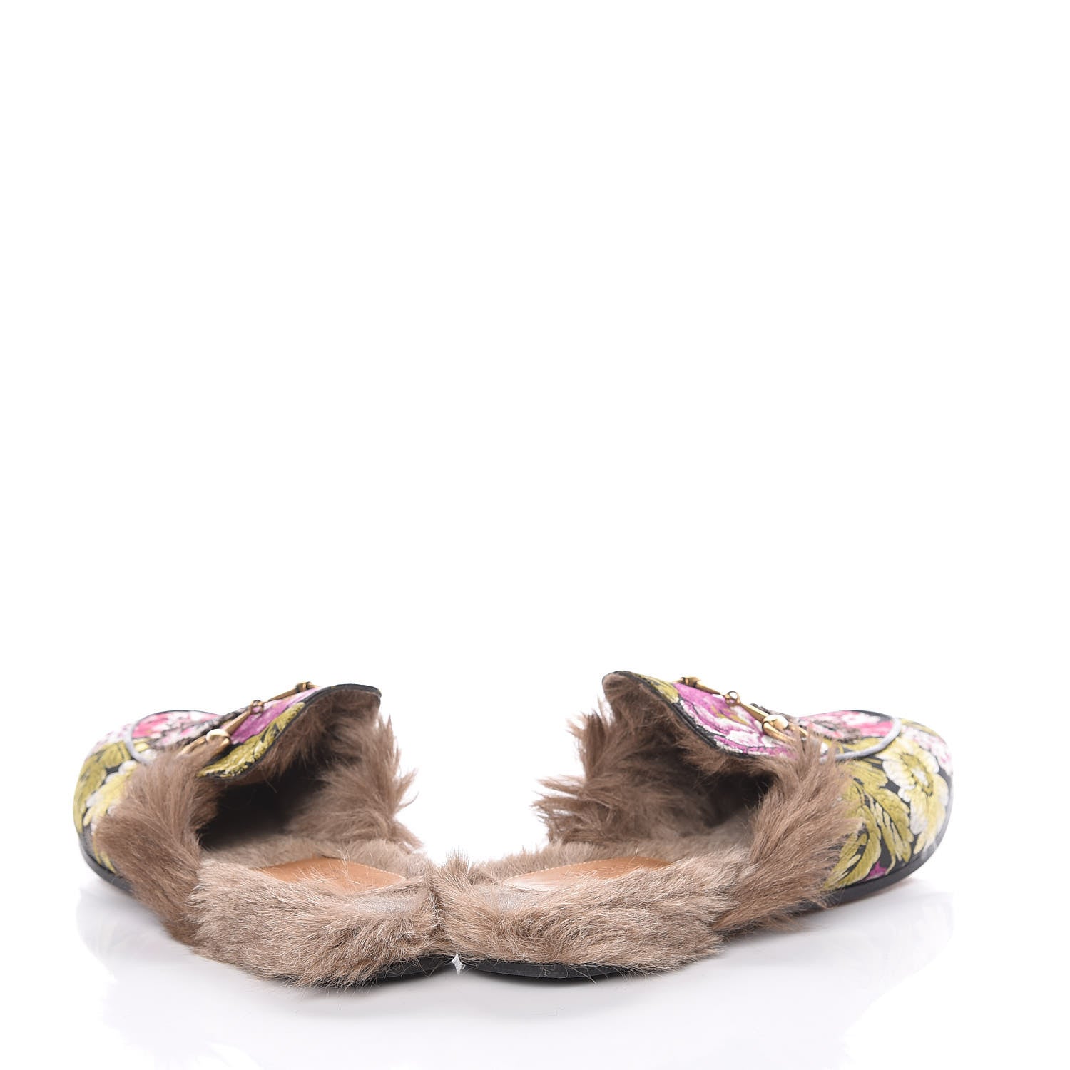 Gucci Jacquard Fur Floral Embroidered Womens Princetown Slippers 38.5 Black Multicolor 5 of 16