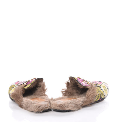 Gucci Jacquard Fur Floral Embroidered Womens Princetown Slippers 38.5 Black Multicolor 5 of 16