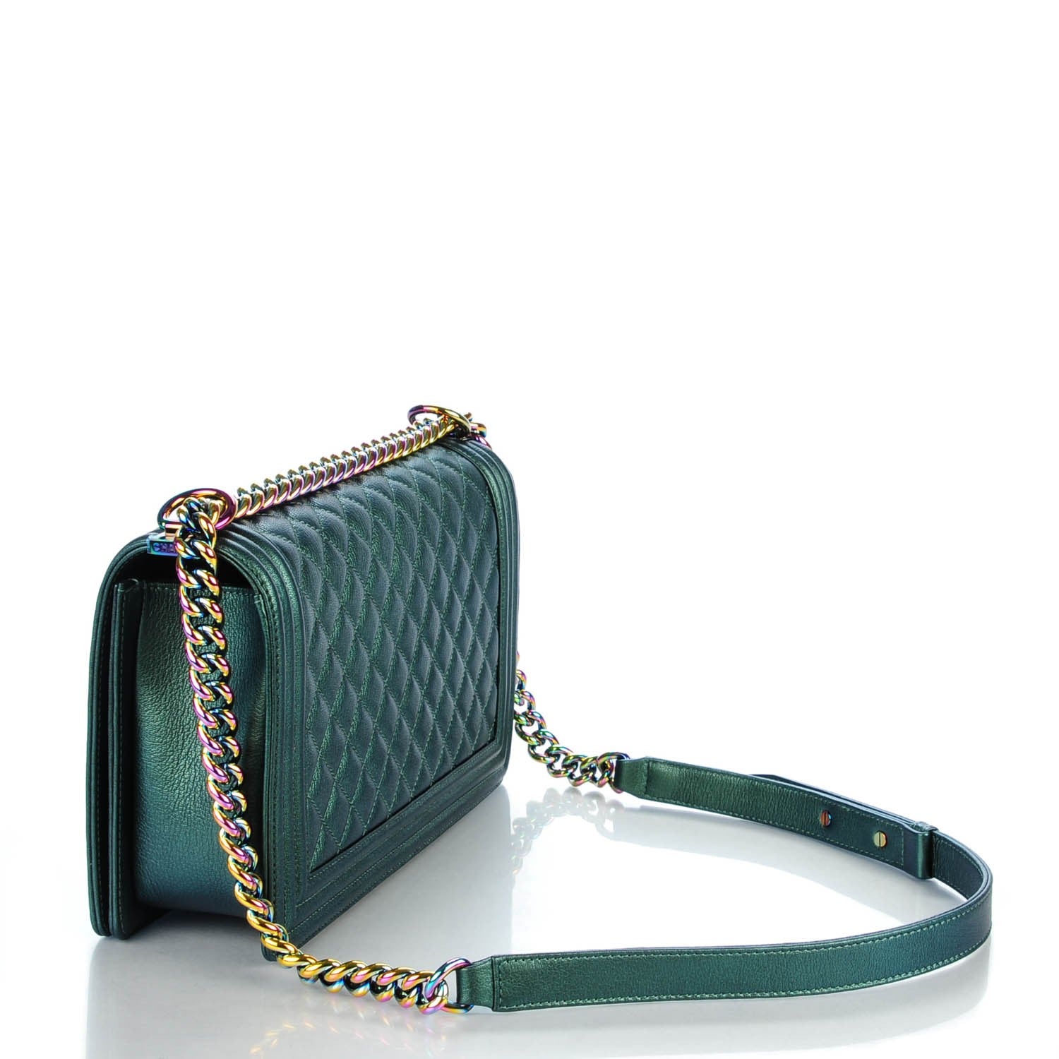 Chanel Iridescent Goatskin Quilted New Medium Boy Flap Green 3 of 8