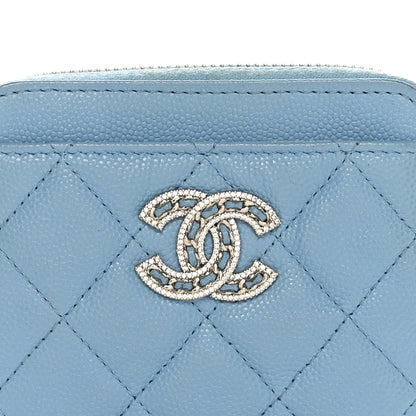 Chanel Caviar Quilted Crystal Zip Card Holder Wallet Light Blue 8 of 10