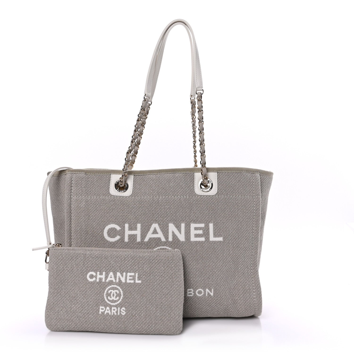 Chanel Mixed Fibers Small Deauville Tote Light Grey 3 of 10