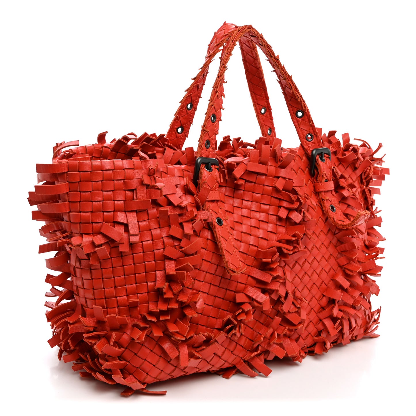 Nappa Intrecciato Patchwork Frayed Tote Red