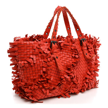 Bottega Veneta Nappa Intrecciato Patchwork Frayed Tote Red 3 of 10