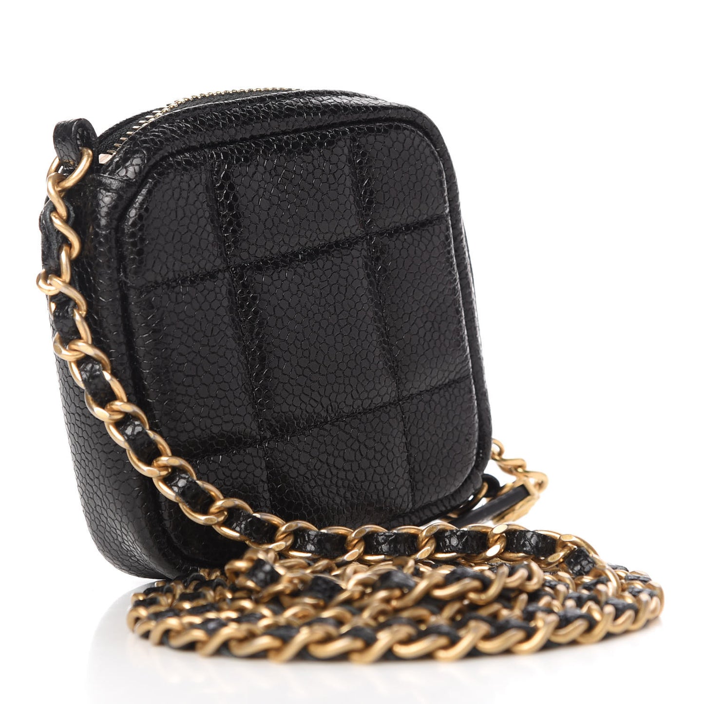 Caviar Quilted Diamond Coin Purse With Chain Black