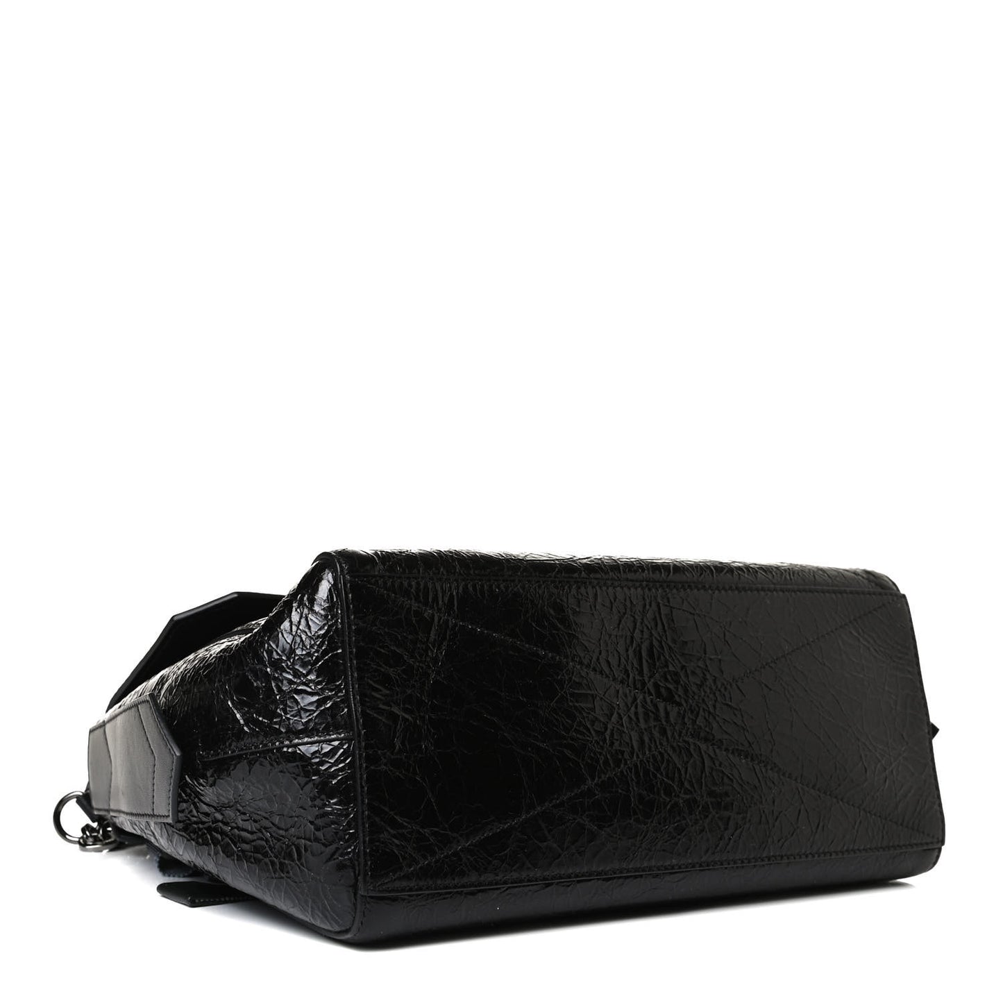 Creased Patent Calfskin Medium ID Flap Black