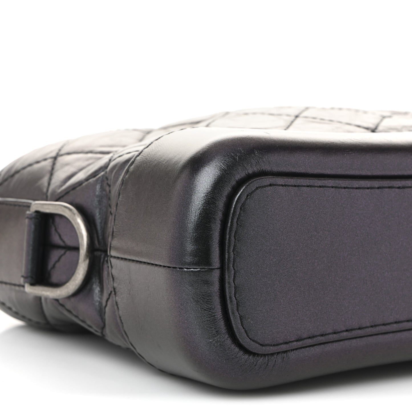 Iridescent Aged Calfskin Quilted Small Gabrielle Hobo Black